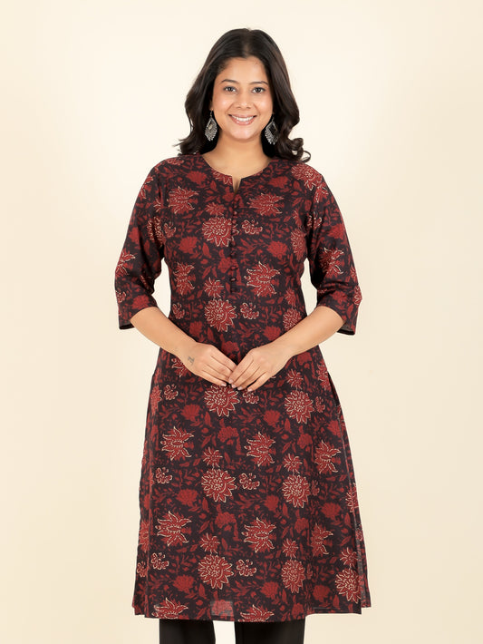 Women's Cotton Black A-line Kurta