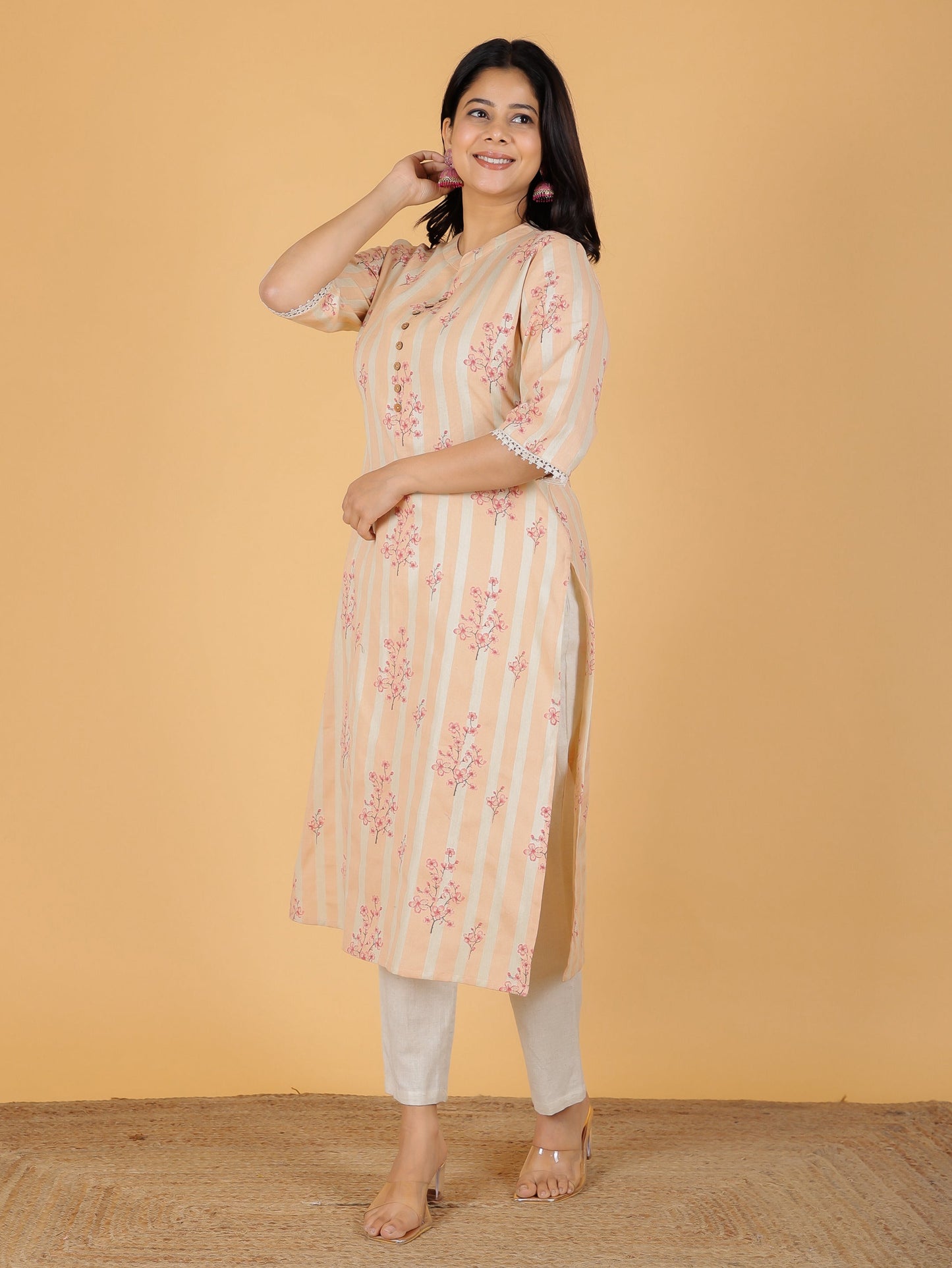 Women's Linen Orange Straight Kurta