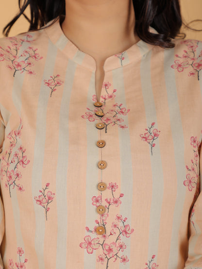 Women's Linen Orange Straight Kurta Set