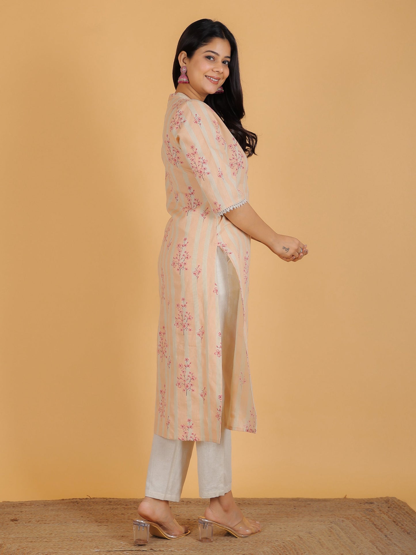 Women's Linen Orange Straight Kurta