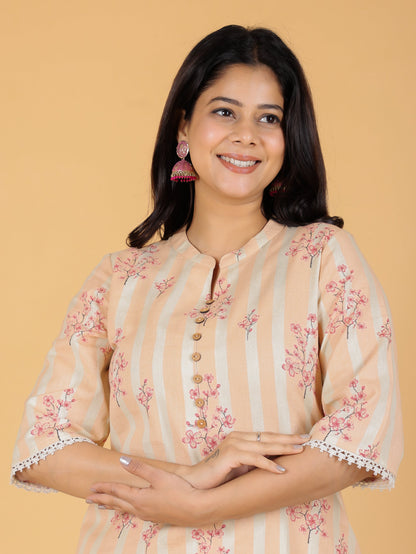 Women's Linen Orange Straight Kurta