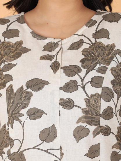 Women's Linen White A-line Kurta Set