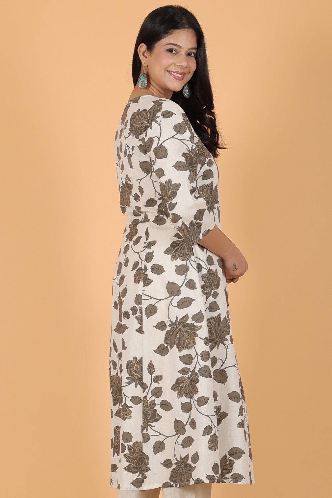 Women's Linen White A-line Kurta Set