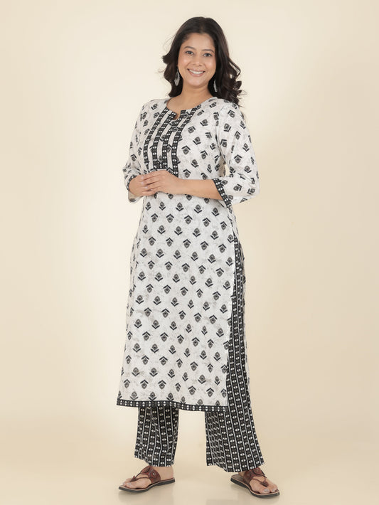 Women's Cotton White Straight Kurta