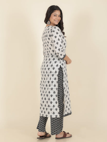Women's Cotton White Straight Kurta Set