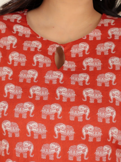 Women's Cotton Red Straight Kurta