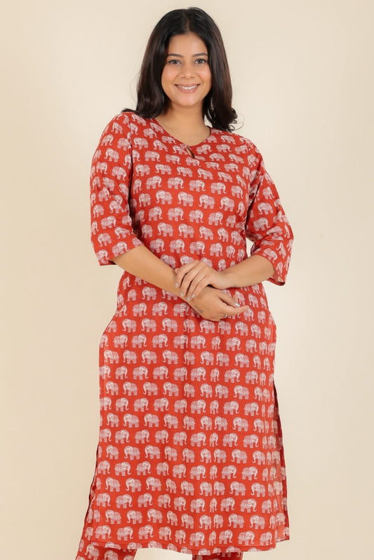 Women's Cotton Red Straight Kurta