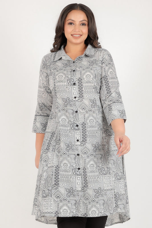 Women's Cotton Black High Low Kurta