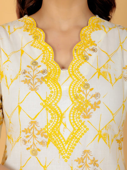 Women's Cotton Yellow Straight Kurta