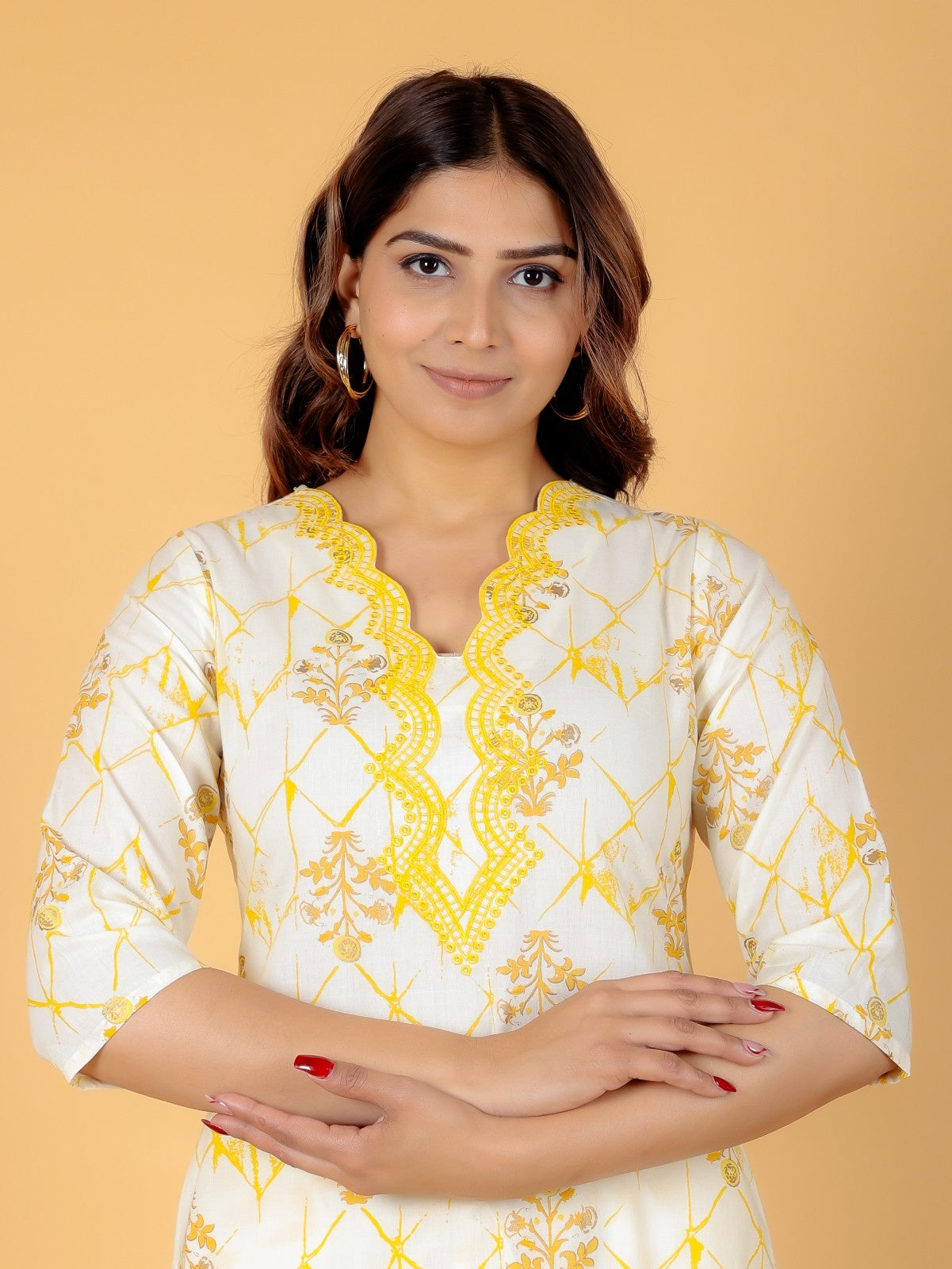 Women's Cotton Yellow Straight Kurta