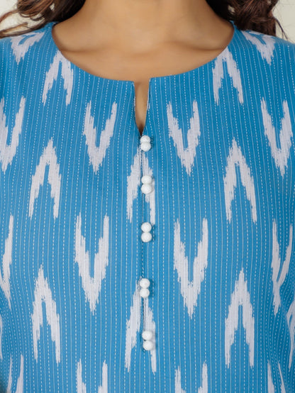 Women's Cotton Blue A-line Kurta Set
