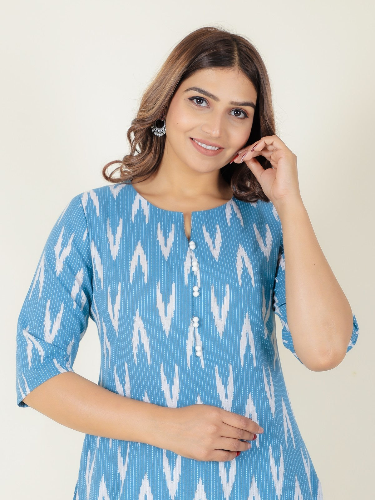 Women's Cotton Blue A-line Kurta Set