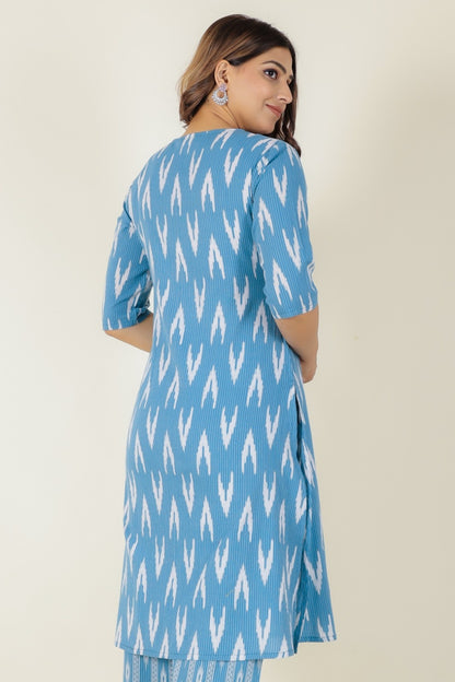 Women's Cotton Blue A-line Kurta