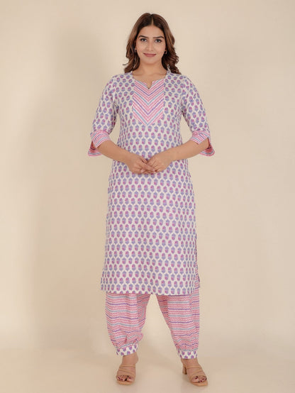 Women's Cotton Off White Straight Kurta Set