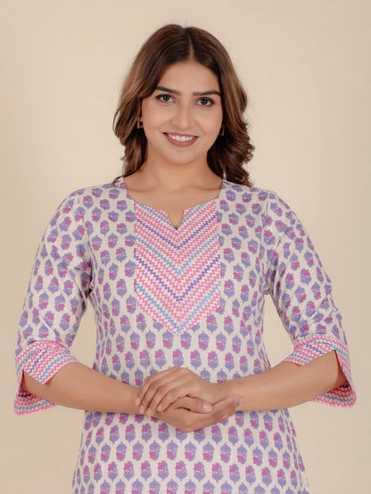 Women's Cotton Off White Straight Kurta