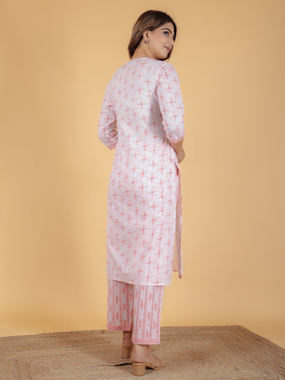 Women's Cotton Orange Straight Kurta Set