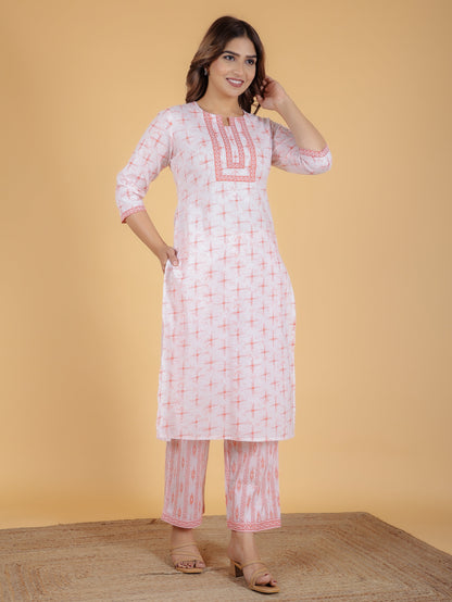 Women's Cotton Orange Straight Kurta Set