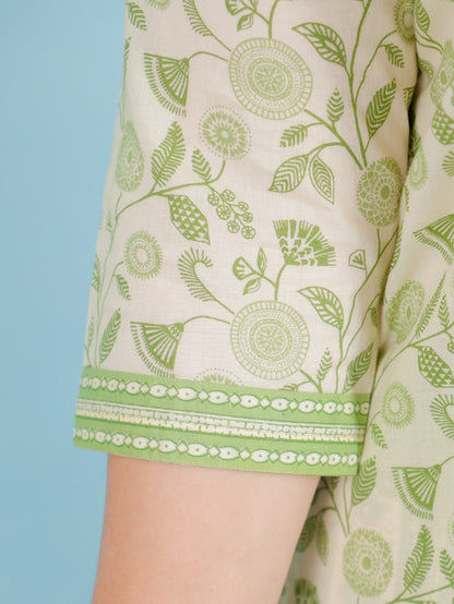 Women's Cotton Green Straight Kurta Set