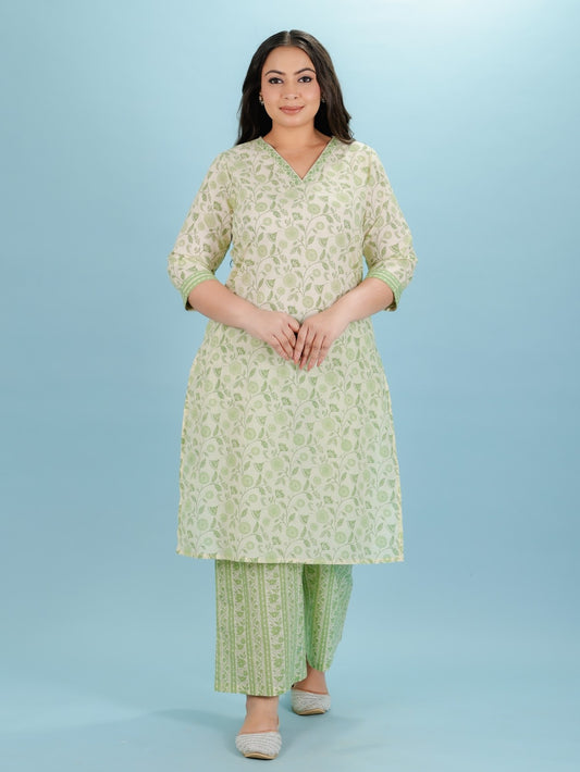 Women's Cotton Green Straight Kurta Set