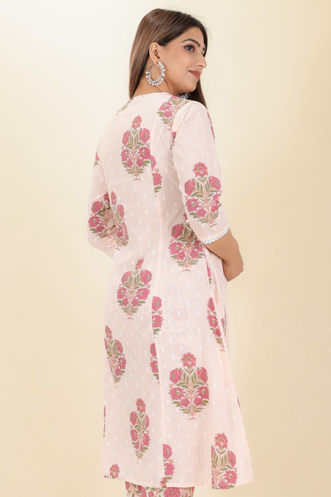 Women's Cotton Pink Panelled Kurta
