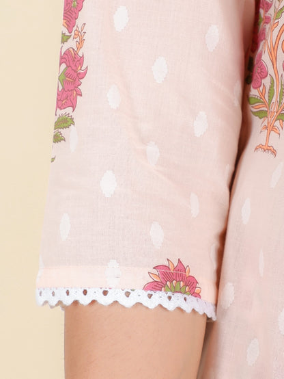 Women's Cotton Pink Panelled Kurta