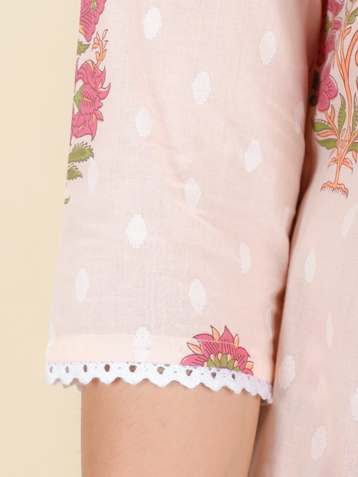 Women's Cotton Pink Panelled Kurta Set