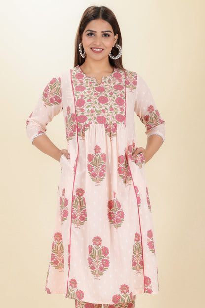 Women's Cotton Pink Panelled Kurta