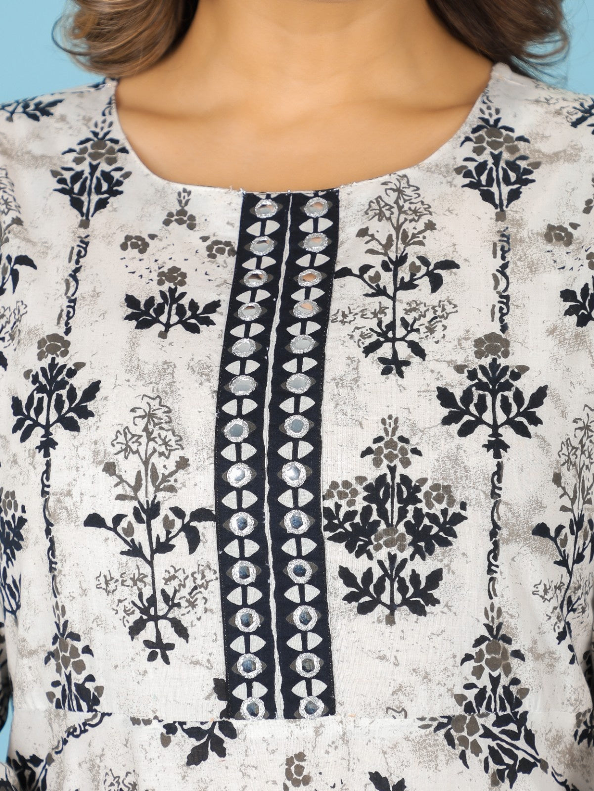 Women's Cotton White Anarkali Kurta