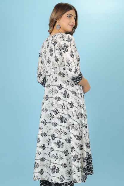 Women's Cotton White Anarkali Kurta