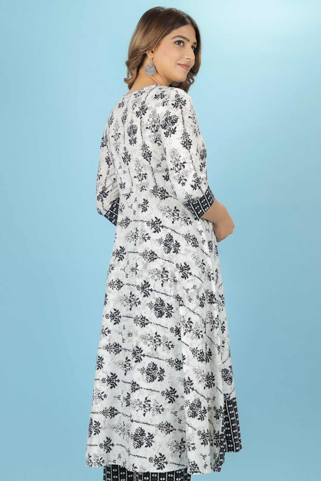 Women's Cotton White Anarkali Kurta Set