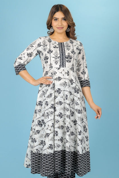 Women's Cotton White Anarkali Kurta