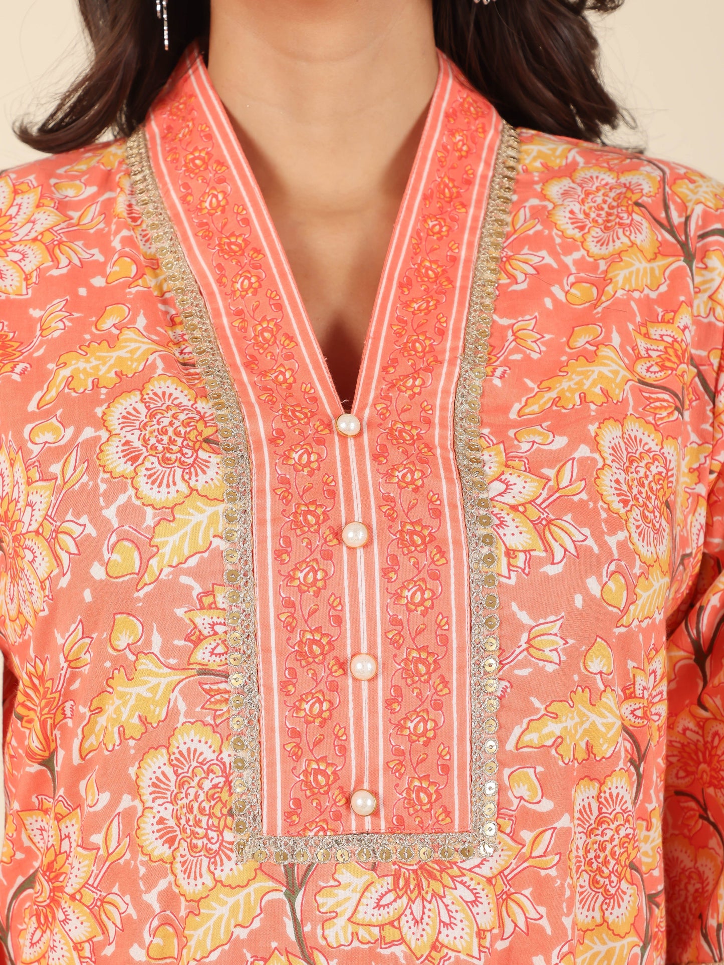 Women's Cotton Orange Straight Kurta