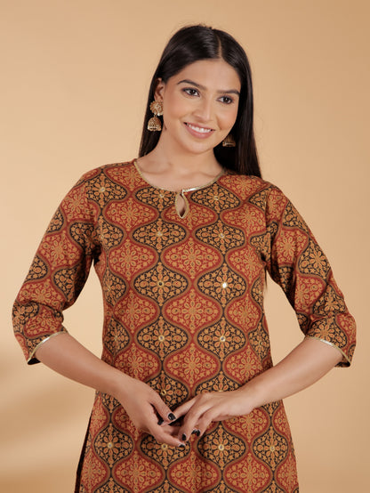 Women's Cotton Brown Straight Kurta