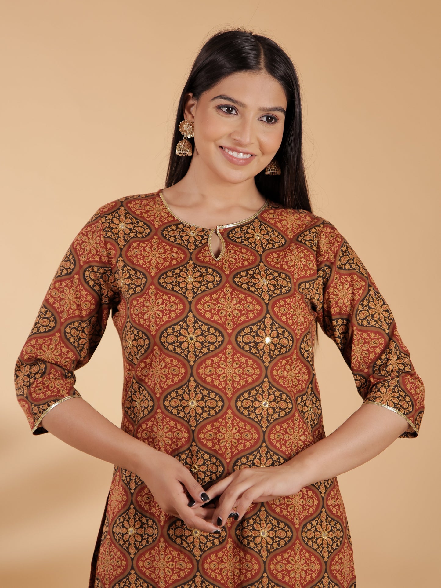 Women's Cotton Brown Straight Kurta Set
