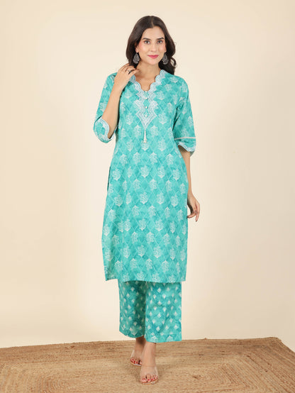 Women's Cotton Multicolor Straight Kurta Set