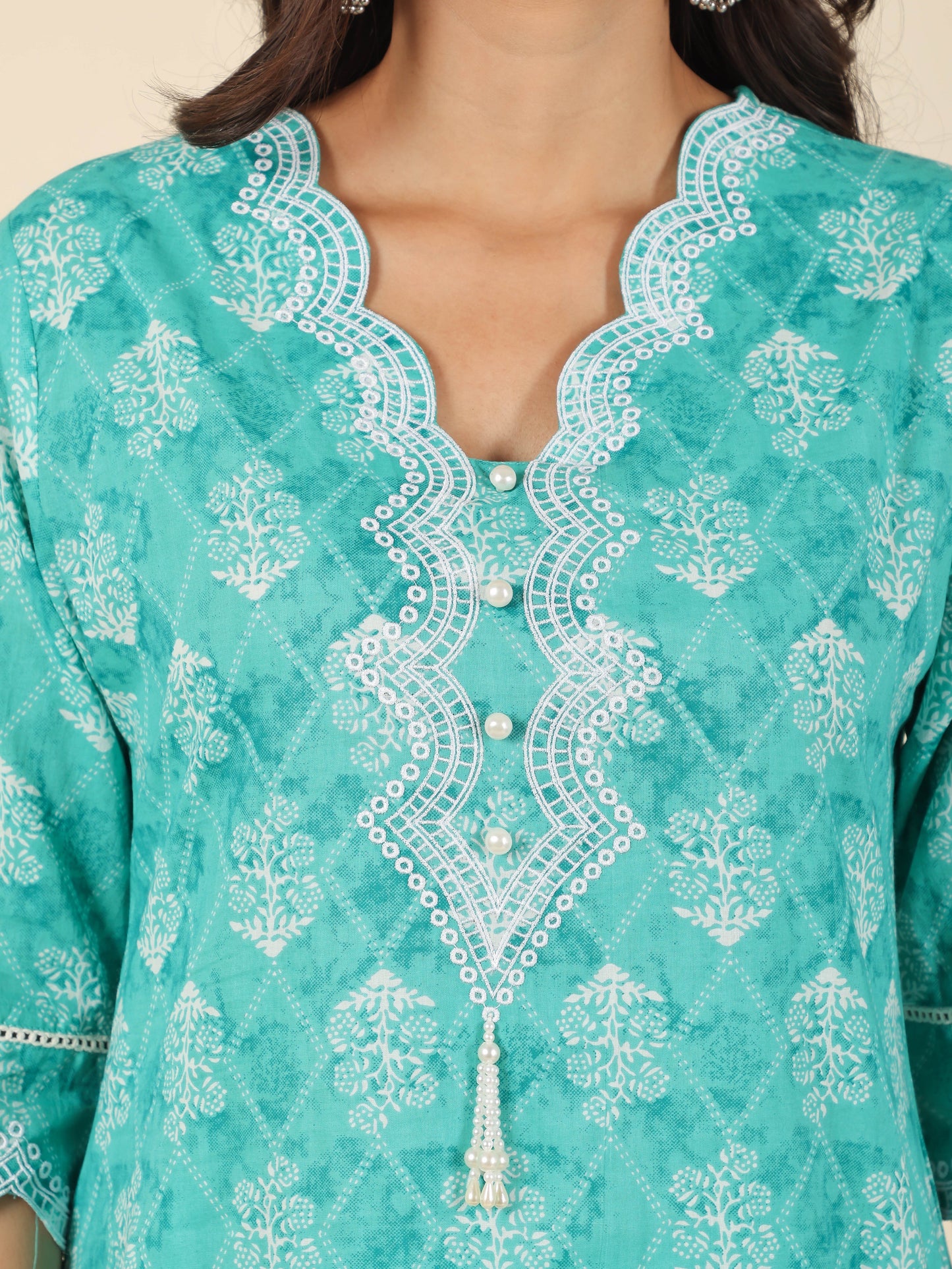 Women's Cotton Green Straight Kurta