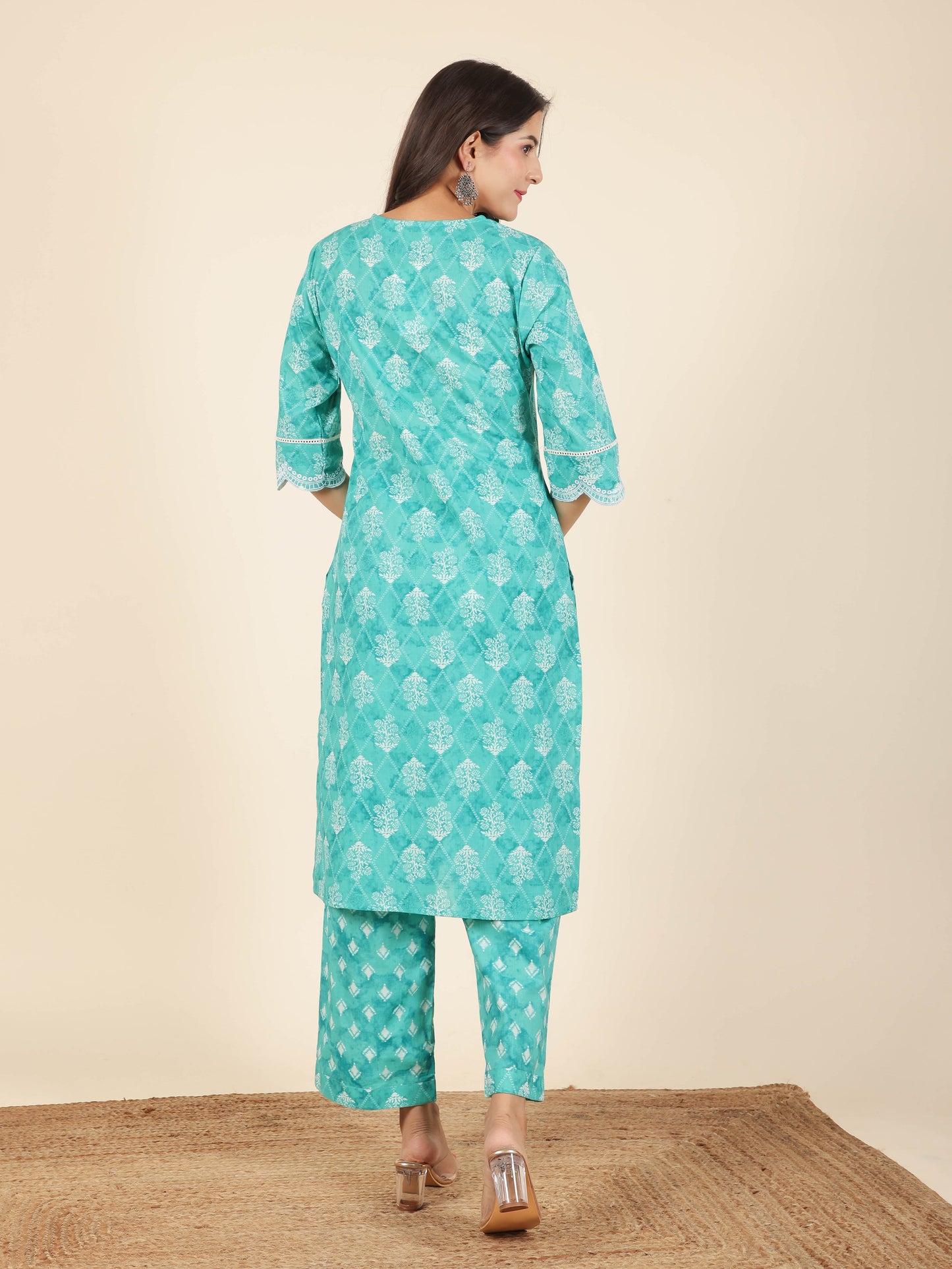 Women's Cotton Multicolor Straight Kurta Set