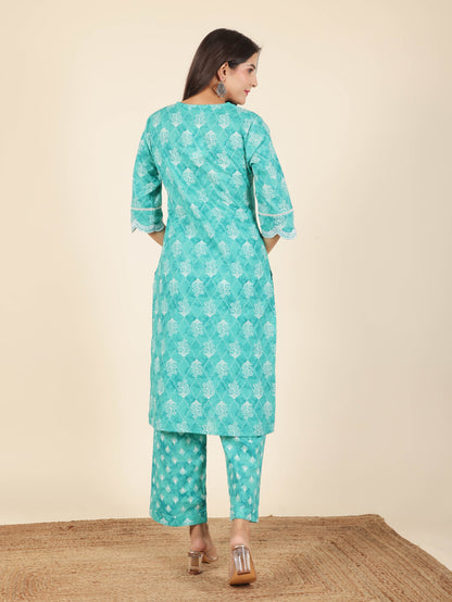 Women's Cotton Green Straight Kurta
