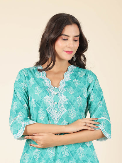 Women's Cotton Multicolor Straight Kurta Set