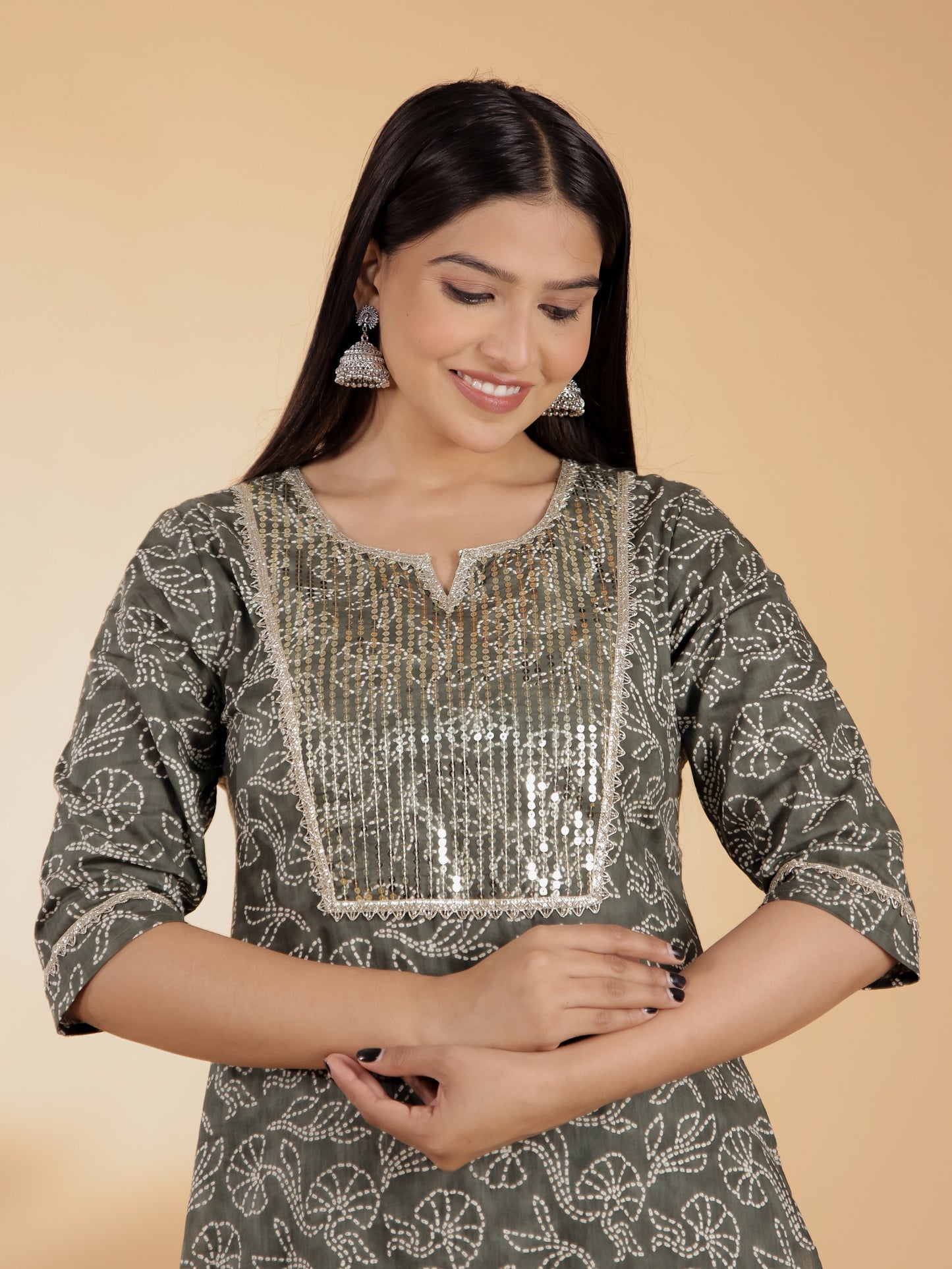 Women's Cotton Green Straight Kurta