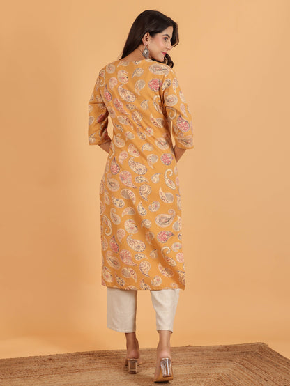 Women's Linen Yellow Straight Kurta