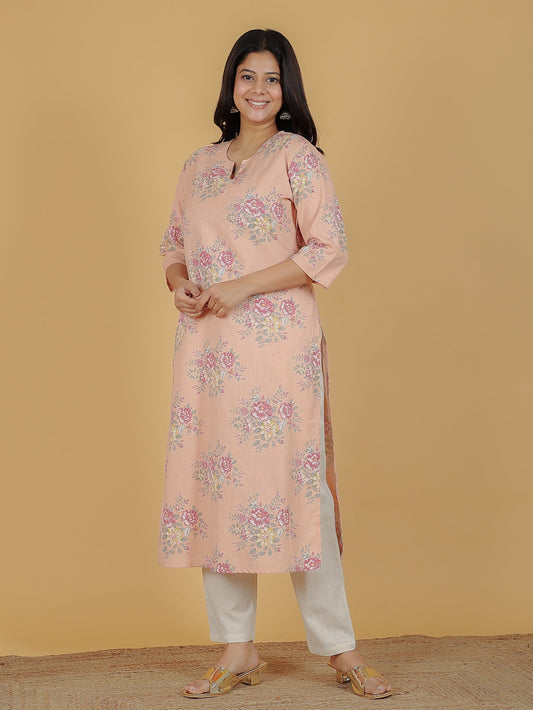 Women's Linen Orange Straight Kurta