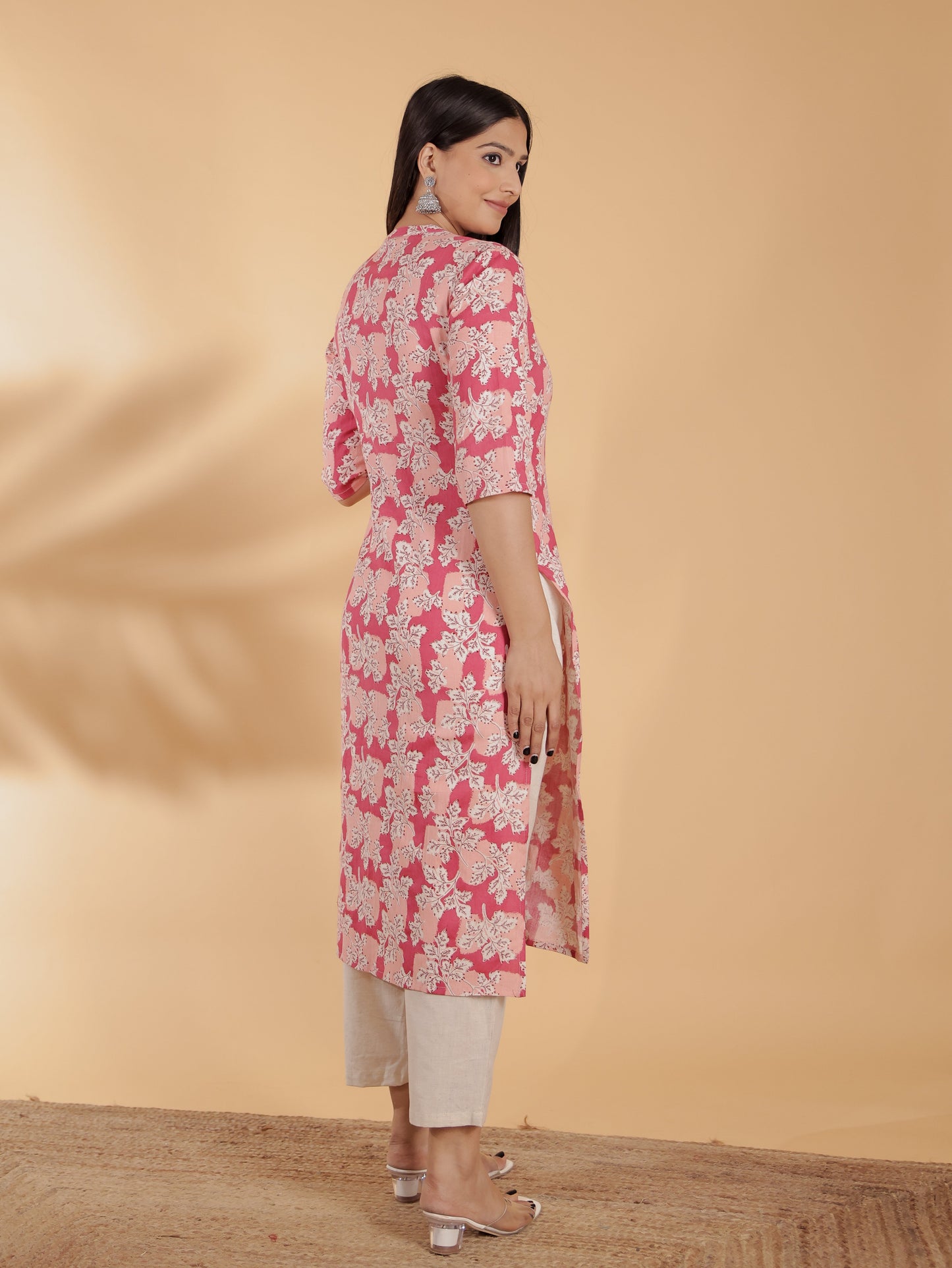Women's Linen Pink Straight Kurta