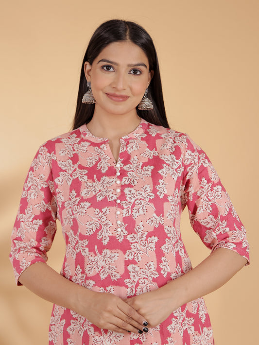 Women's Linen Pink Straight Kurta