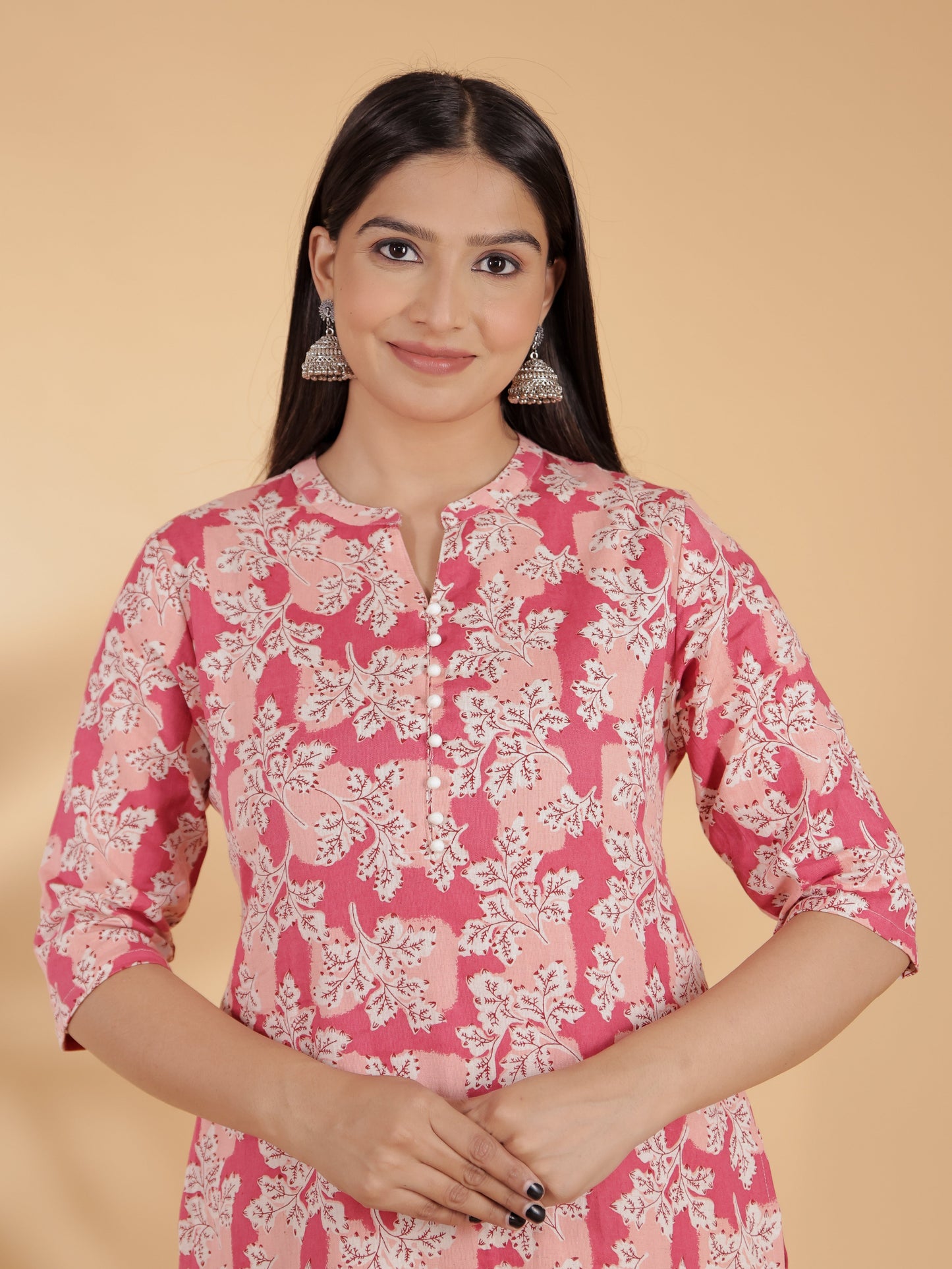 Women's Linen Pink Straight Kurta Set