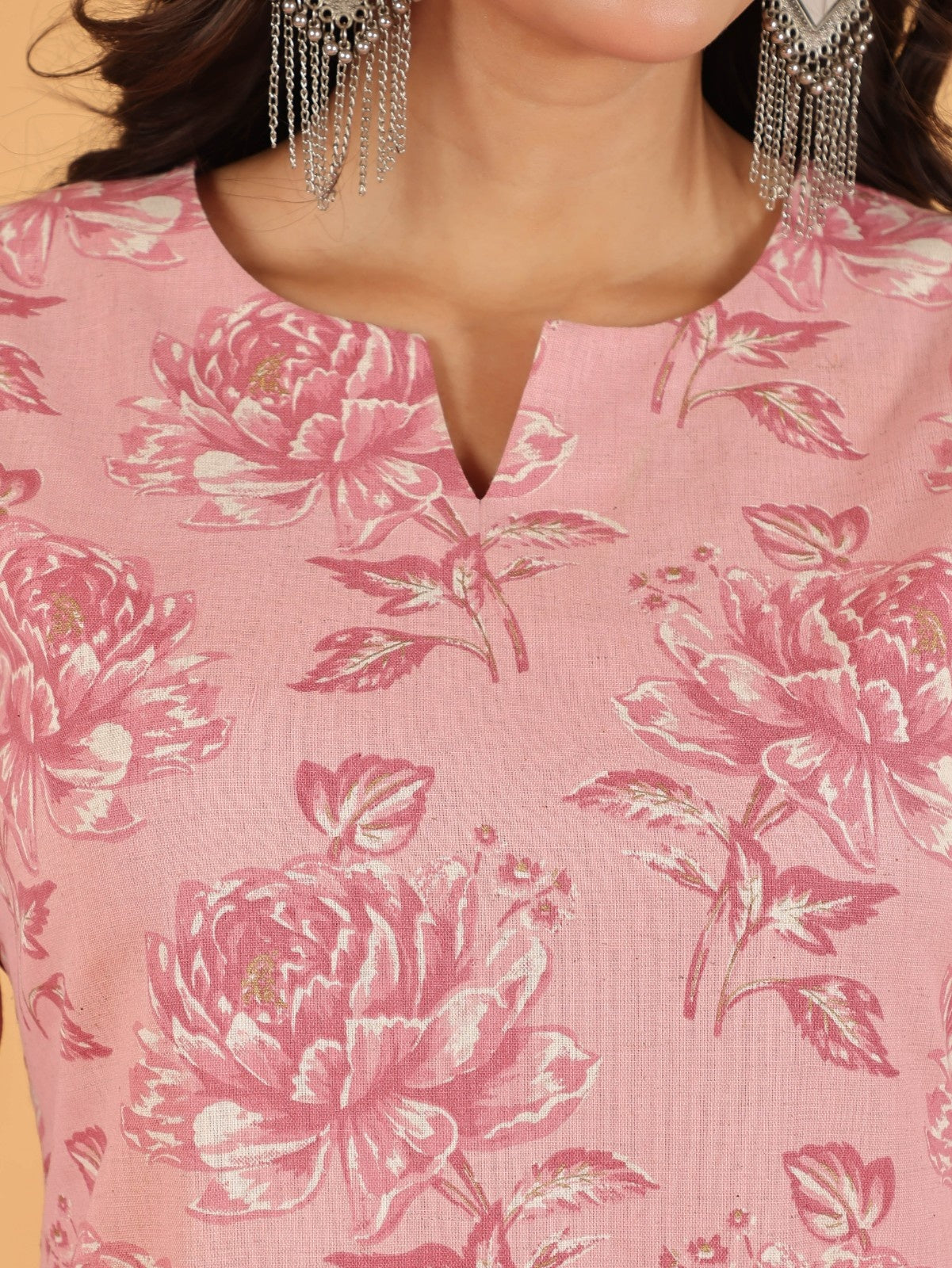 Women's Linen Pink Straight Kurta Set