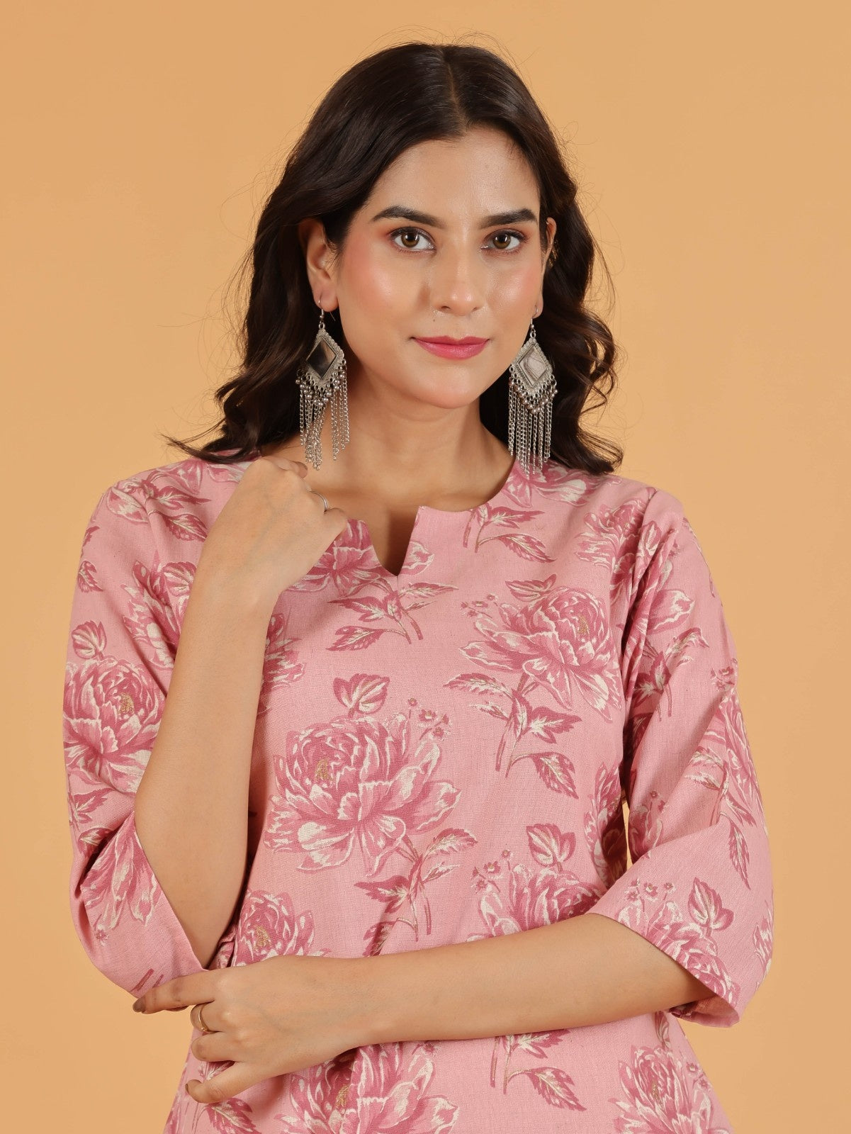 Women's Linen Pink Straight Kurta Set