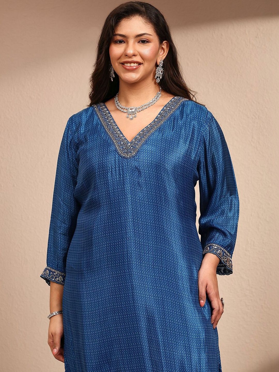 Dhiyona Women's Ethnic Motifs Regular Thread Work Silk Crepe Kurta with Palazzos & With Dupatta
