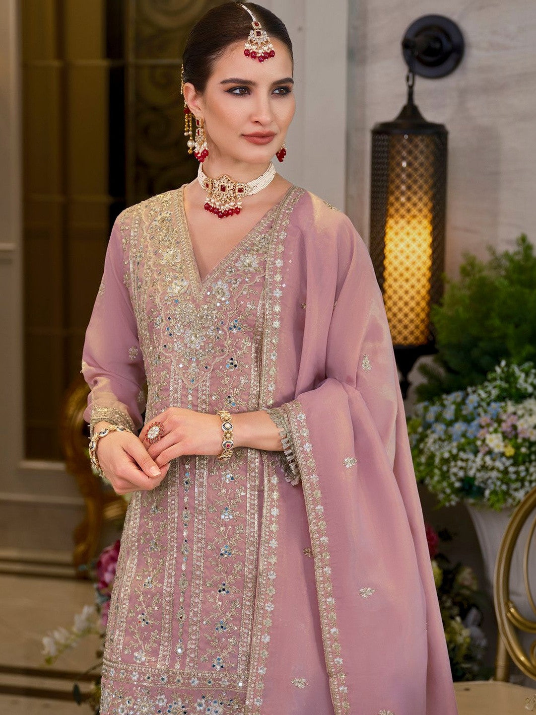 Women Ethnic Motifs Embroidered Regular Mirror Work Kurta with Sharara & With Dupatta