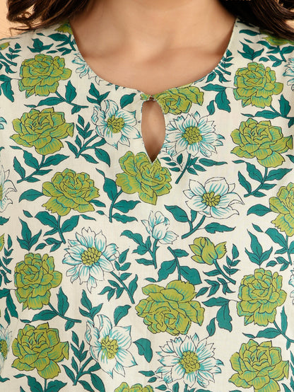 Women's Cotton Green Straight Kurta